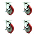 Service Caster Universal Kitchen Casters - 5" Red Wheel - 4 Swivel w/Brake SCC-20S514-PPUB-RED-TLB-TPU1-4